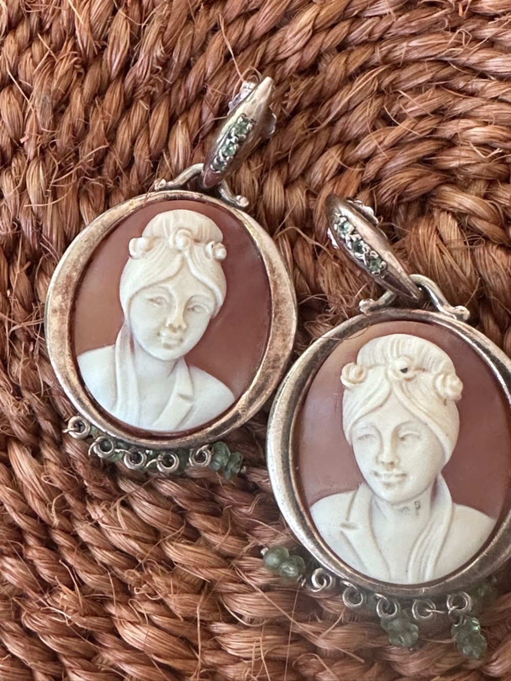 Classic Cameo Drop Earrings in Cream and Brown